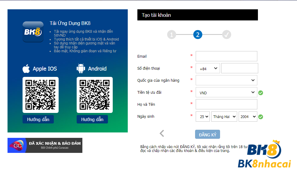 Hướng dẫn chi tiết các bước đăng ký BK8
